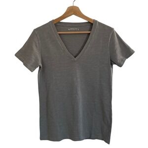 New American Giant‎ Women's Premium Slub V Neck Tee Gray Small USA Short Sleeve